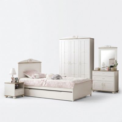 Functional bed extendable children's bed white set 5-piece wooden bed