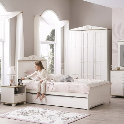 Child's bed, functional bed, wooden bed, extendable bed, white set, 5 pieces, new