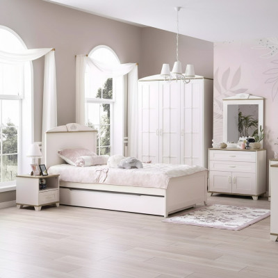 Child's bed, functional bed, wooden bed, extendable bed, white set, 5 pieces, new