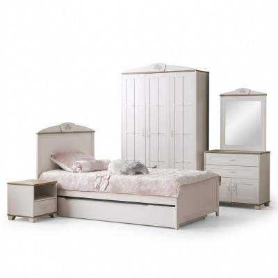 Child's bed, functional bed, wooden bed, extendable bed, white set, 5 pieces, new