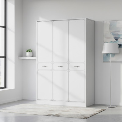 Wooden Cabinet Luxury Wardrobe Closet Furniture Wood White 3-Door Design
