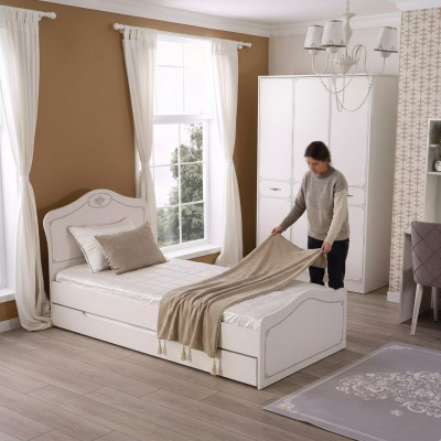 Pull-out Functional Bed Children's Bed Frame White Wood Beds