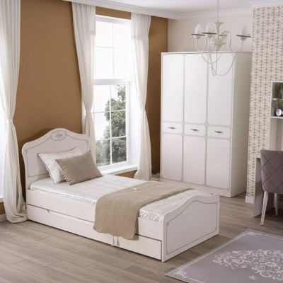 Pull-out Functional Bed Children's Bed Frame White Wood Beds