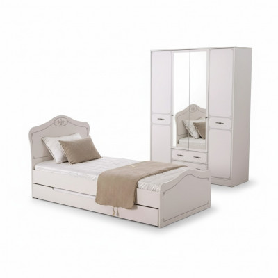 Pull-out Functional Bed Children's Bed Frame White Wood Beds