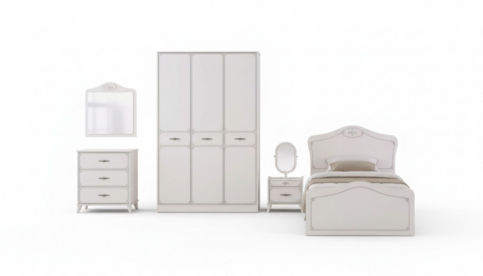Youth bed set functional bed retractable 5-piece set wood white