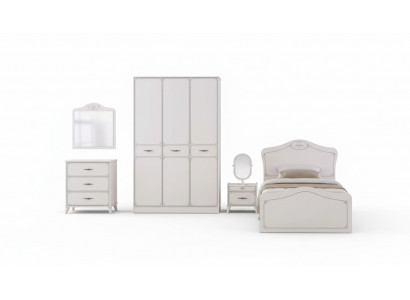 Youth bed set functional bed retractable 5-piece set wood white
