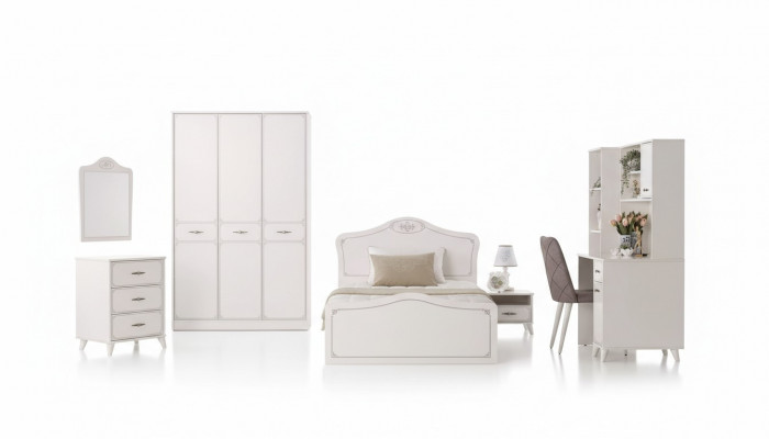 Complete Youth Functional Bed Set 8-Piece Pull-Out Wood White
