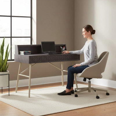Computer desk, writing desk, wooden table, office table, gray children's table, luxury.