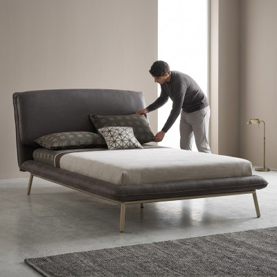 Upholstered bed bed frame bed bedstead fabric gray youth bed bedsteads