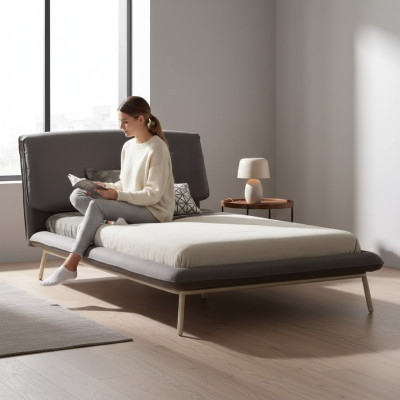 Bed frame bed 100 cm bed frame upholstered bed fabric gray youth bed