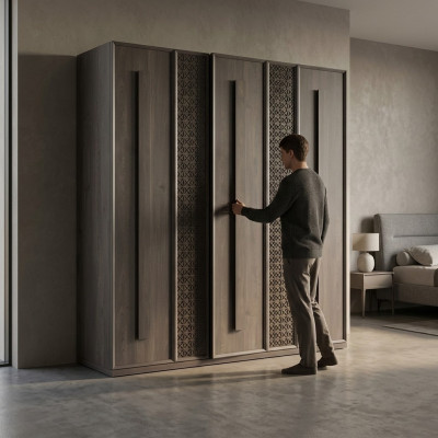 Luxury wardrobe cupboard wooden cabinet furniture wood gray 5-door design