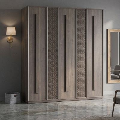 Luxury wardrobe cupboard wooden cabinet furniture wood gray 5-door design