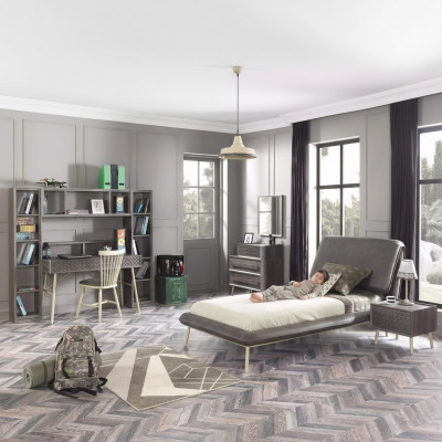Complete youth bed frame set for children's room 7-piece wood gray