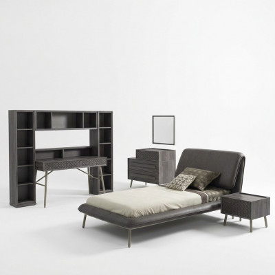 Complete youth bed frame set for children's room 7-piece wood gray