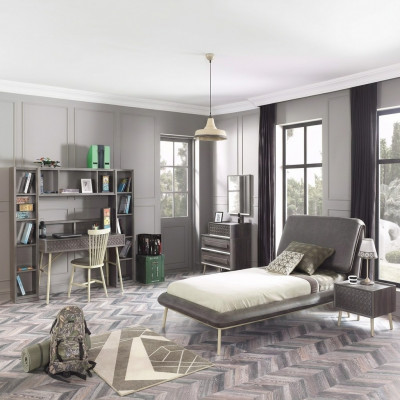 Children's room furniture set youth bed bed frame bed set 7-piece wood gray