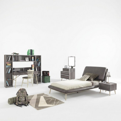 Children's room furniture set youth bed bed frame bed set 7-piece wood gray