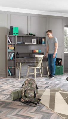 Computer Desk Set 3-piece Desk Bookshelf Wood Grey Shelves Table