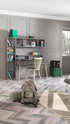 Computer Desk Set 3-piece Desk Bookshelf Wood Grey Shelves Table