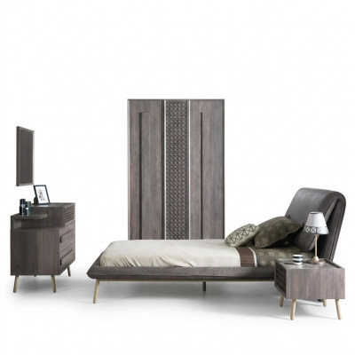 Upholstered Suit Bed Youth Bed Bed Frame Bed Set 5 pcs Wood Grey New