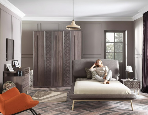 Children's room set, youth bed, children's furniture, wooden bed, gray, 5-piece set