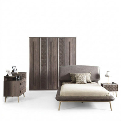 Children's room set, youth bed, children's furniture, wooden bed, gray, 5-piece set