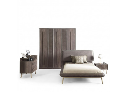 Children's room set, youth bed, children's furniture, wooden bed, gray, 5-piece set