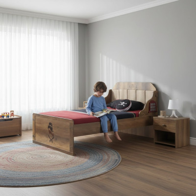 Bed frame functional bed extendable pirate brown wood children's bed bed