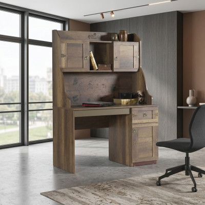 Pirate Wooden Desk Set with Bookshelf, Brown, Children's Room