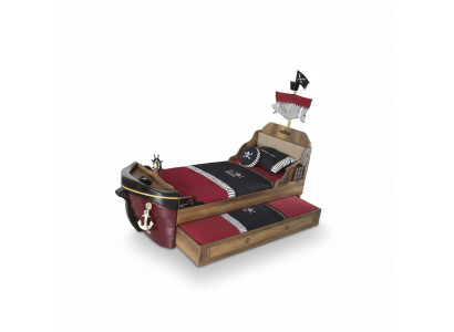 Pirate Set Bed Frame Youth Bed Wood Brown 3-piece Set Children's Room