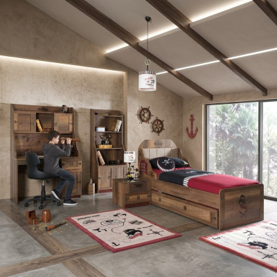 Children's Room Set Pirate Bed Frame Youth Bed Wood Brown 5-piece Set