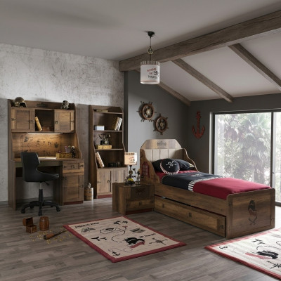 Children's Room Set Pirate Bed Frame Youth Bed Wood Brown 5-piece Set