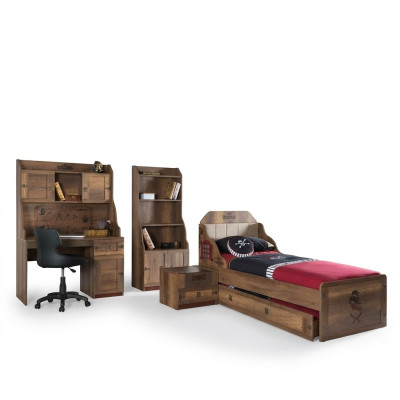 Children's Room Set Pirate Bed Frame Youth Bed Wood Brown 5-piece Set
