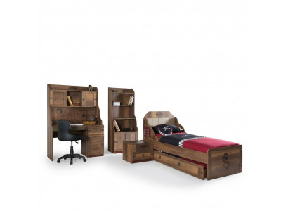 Children's Room Set Pirate Bed Frame Youth Bed Wood Brown 5-piece Set
