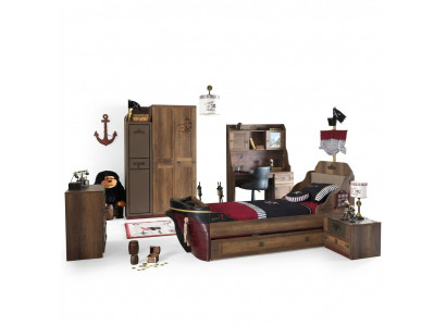Children's room pirate bed ship wardrobe table double beds 5-piece set