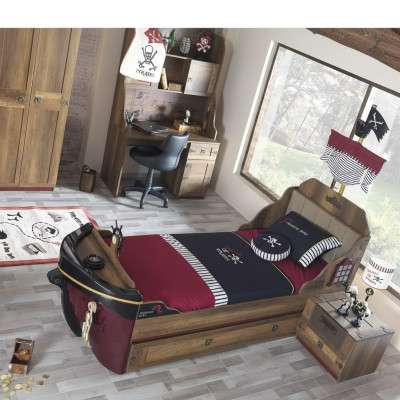 Pirate functional bed children's bed brown wood set nightstand beds bed