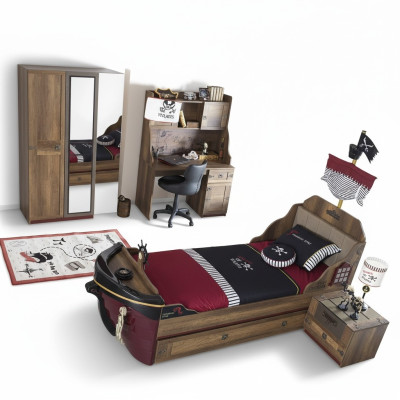 Pirate functional bed children's bed brown wood set nightstand beds bed