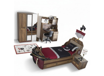 Pirate functional bed children's bed brown wood set nightstand beds bed