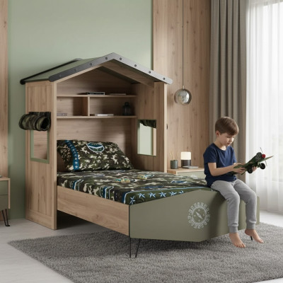 Design bed frame bed wood green boys children's furniture children's bed modern