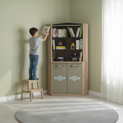 Bookshelf Cabinet Children's Shelf Bookcase Children's Furniture Green Wood