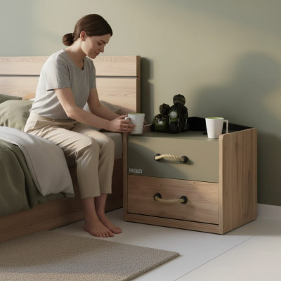 Nightstand bedside table bedroom wood brown children's nightstand green