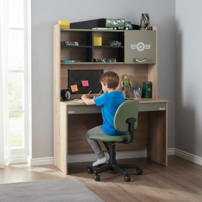 Desk set wooden table bookshelf green children's room