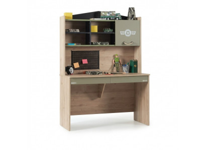 Desk set wooden table bookshelf green children's room