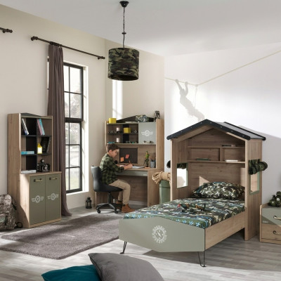 Children's furniture luxury children's room set bed green bed frame 5-piece wood