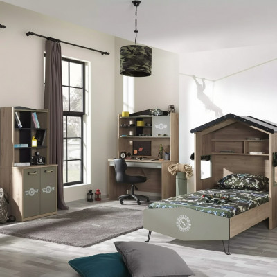 Children's furniture luxury children's room set bed green bed frame 5-piece wood