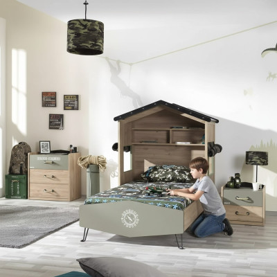 Children's Room Furniture Set, Bed Frame, 3-Piece, Green, Wood