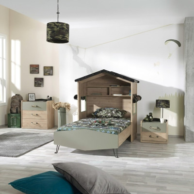 Children's Room Furniture Set, Bed Frame, 3-Piece, Green, Wood