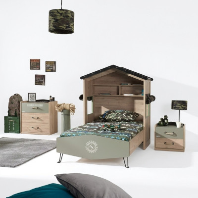 Children's Room Furniture Set, Bed Frame, 3-Piece, Green, Wood