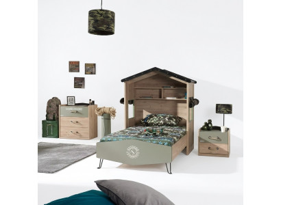 Children's Room Furniture Set, Bed Frame, 3-Piece, Green, Wood