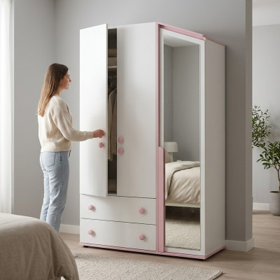 Design wardrobe wooden cabinet cabinet furniture wood mirror white new