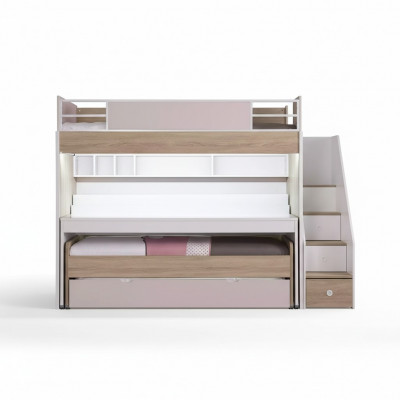 Bunk bed with 3 sleeping places multifunctional bed wood pink luxury loft bed